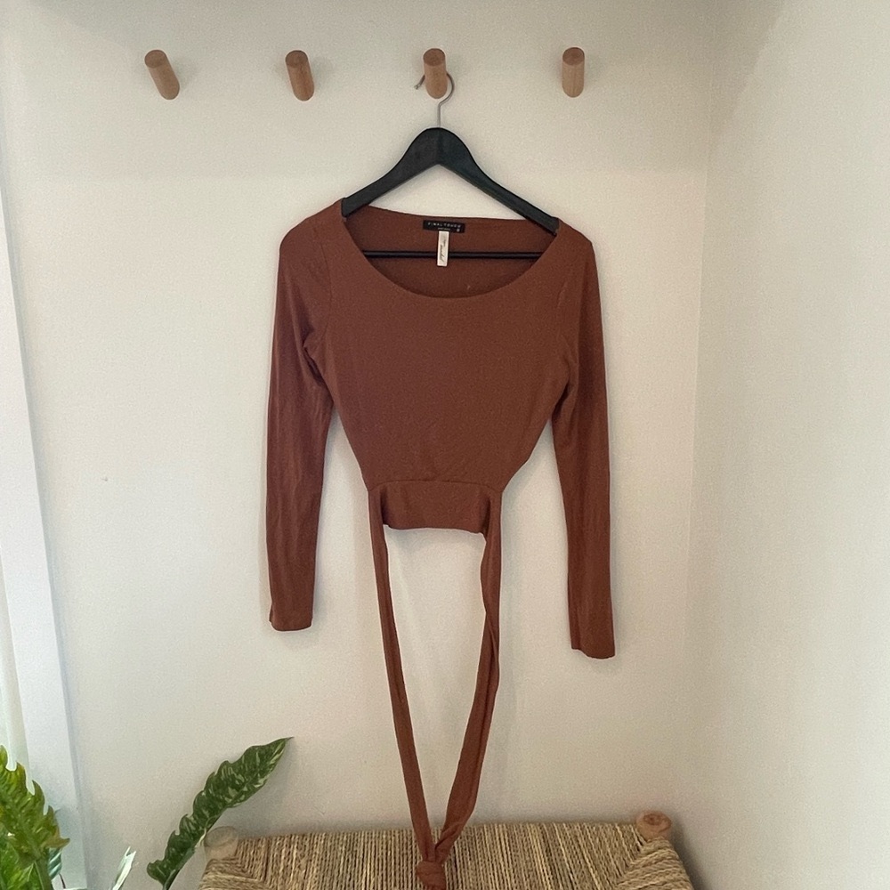Final Touch modal soft long sleeve tie crop top